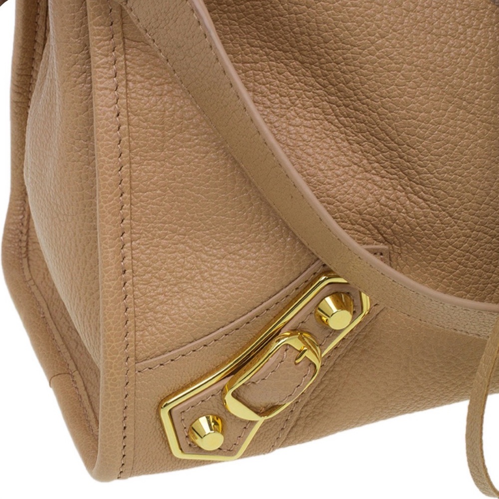 Auth Balenciaga City Bag medium Metallic edge Beige Chèvre Gold strap Mirror - Picture 5 of 12